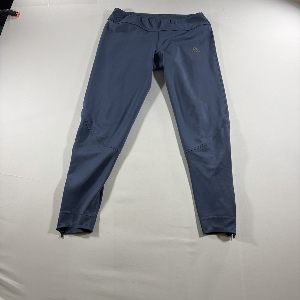 Adidas Women's Medium Running Tights Blue ClimaCool Reflective Ankle Zip